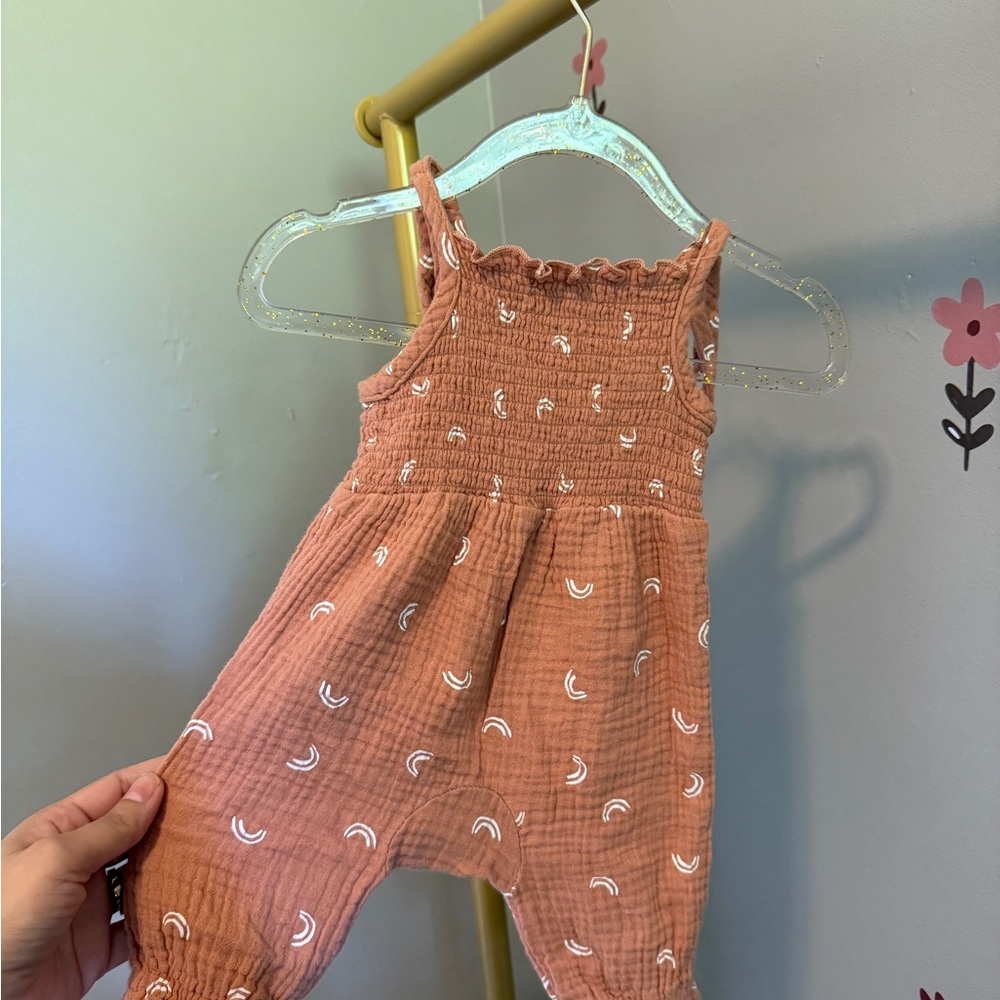 Adorable Rust Baby Romper with Rainbow Print